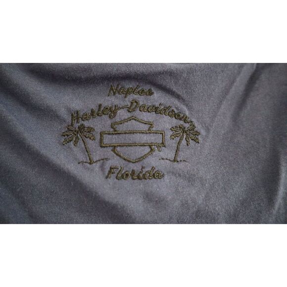 Harley-Davidson Women's Sz 2XL Blue/Black L/S Chiffon Scoop Neck Back Zip Blouse - Picture 4 of 10